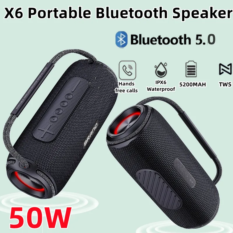 50W Powerful  Wireless High-power Outdoor Portable IPX6 Waterproof TWS Interconnected TF Card Player Sound Box Bluetooth Speaker