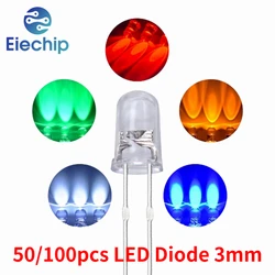 50/100pcs LED Diode 3mm Clear Bright Multicolor Light Emitting diodi assortimento Kit rosso/verde/blu/giallo/bianco/arancione