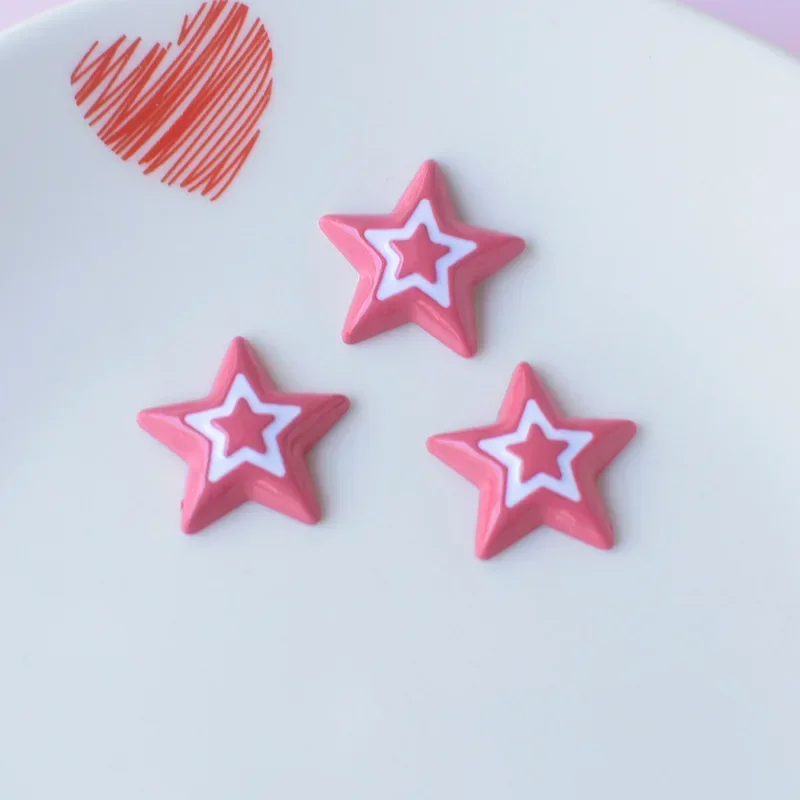 5pcs Miniso Y2K Rose Pink Love Five Pointed Star Jewelry Accessories Cartoon Resin Flatback Diamond Cabochon Diy Materials