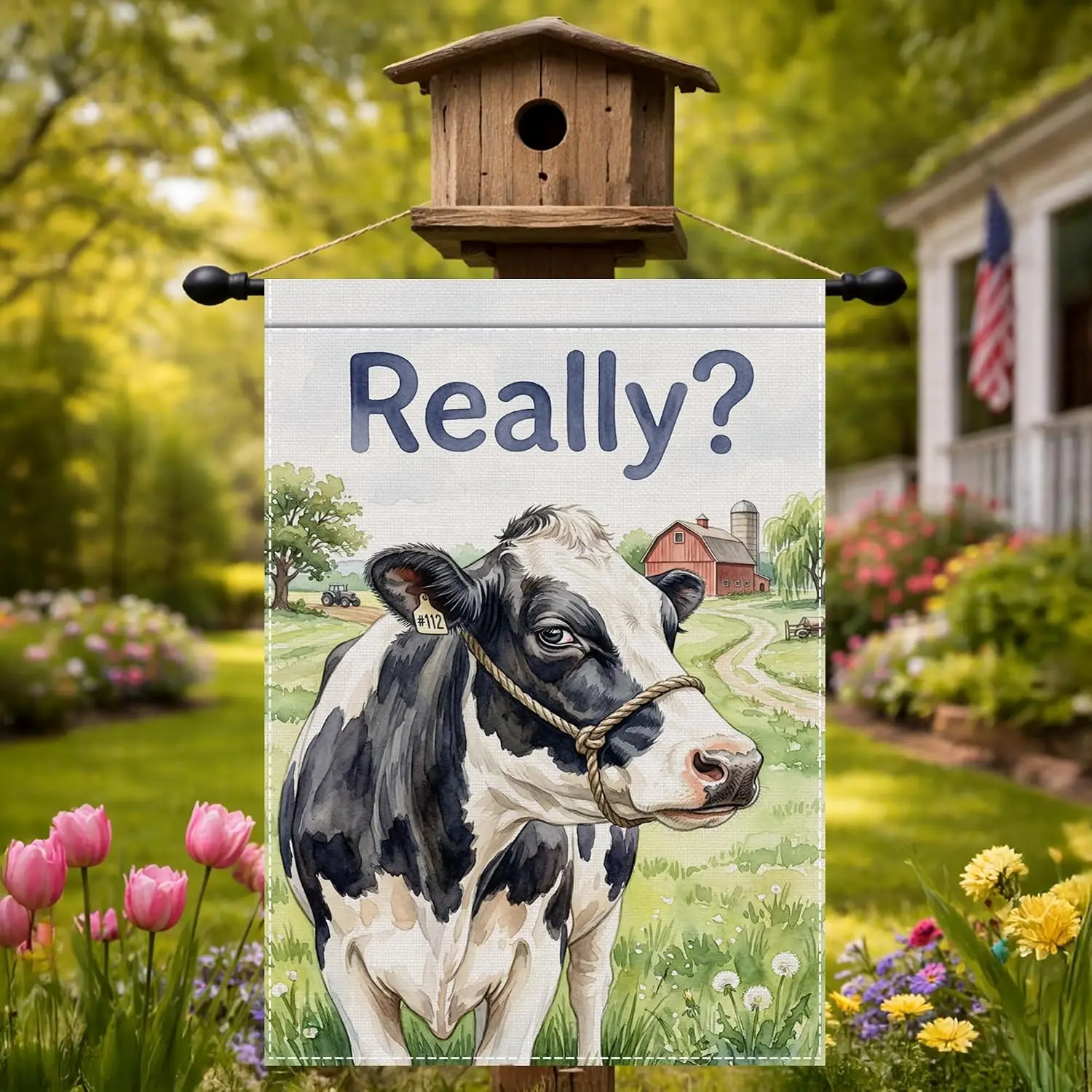 Funny Holstein Cow Garden Flag 12x18 Inch Double Sided Polyester Really Watercolor Cow Yard Flag Farm Rustic Barn Outdoor De llp