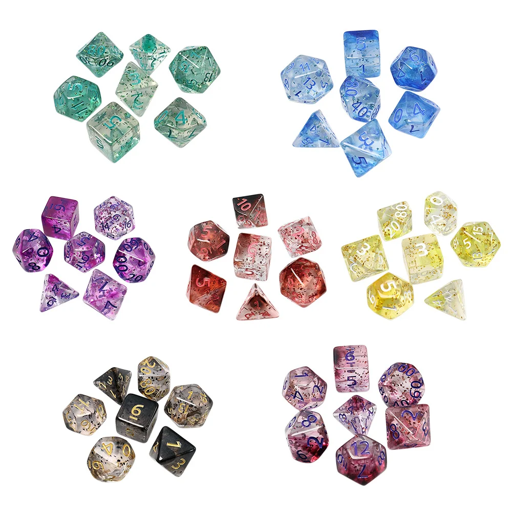7個のクリスタルスタイルの多面体ダイスセット、ロールプレイングRPG卓上ゲームダイス、DNDやその他のロールプレイングゲームに最適