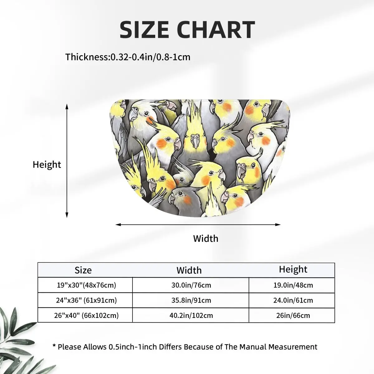 Cockatoo Cockatiel Parrot Galore Soft Flannel Half Round Doormat Non Slip Bathroom Mat Absorbent Floor Carpet for Home Bedroom