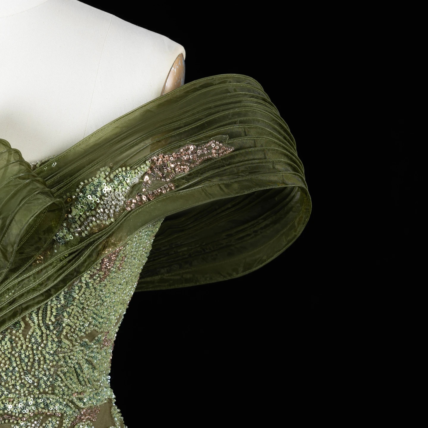 Sharon Said Luxuriöses Abendkleid in Grün mit Farbverlauf, schulterfrei, mit Perlenapplikationen, für Damen, Hochzeit, formelle Party, Modell SS293, maßgeschneidert – Detail 10