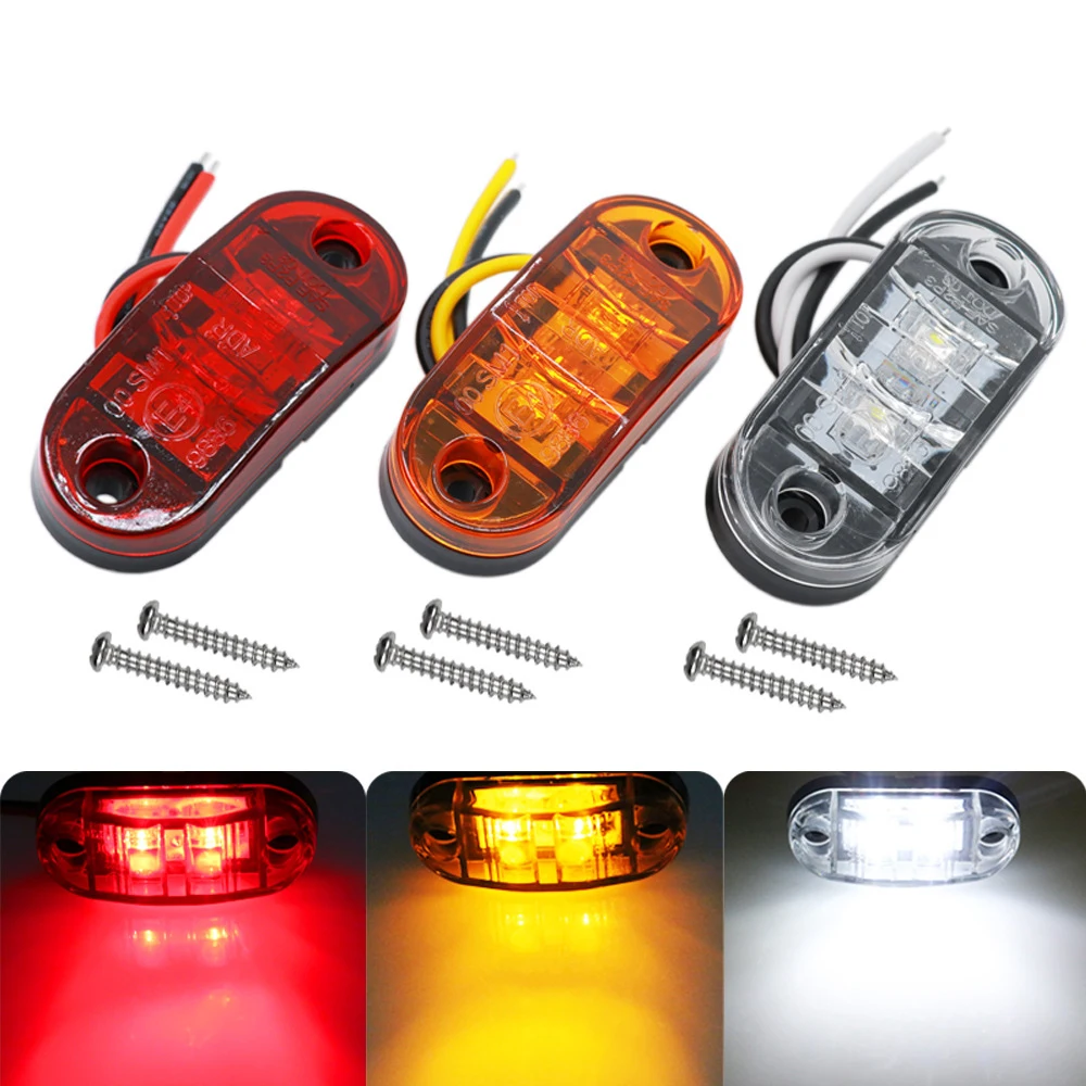 Luzes LED LED marcador lateral durável para caminhões e carros, impermeável Oval Clearance luz de advertência, lâmpada laranja vermelha, 10-30V