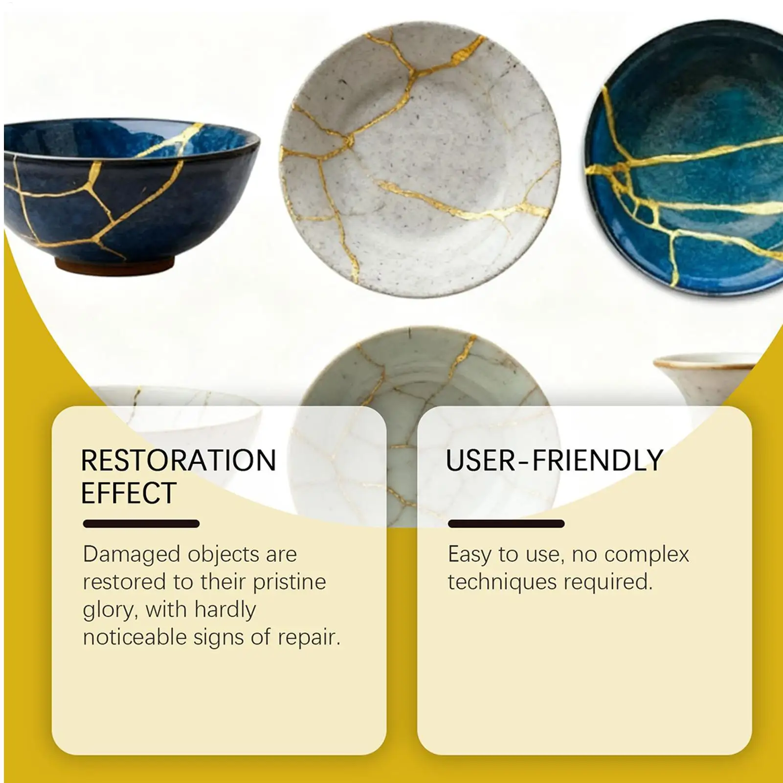 طقم إصلاح السيراميك Kintsugi الياباني، لاصق ذهبي آمن للطعام، لاستعادة نحت حوض الاستحمام الفني المكسور