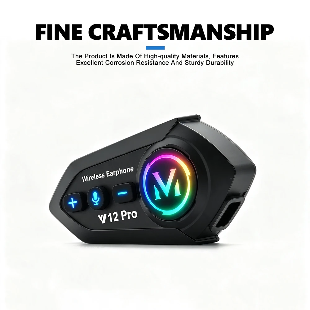 Y12 Pro Dual Mic Motorcycle Helmet Headset Stereo Bluetooth Hands Free Call Universal1000mAh Waterproof FM Radio