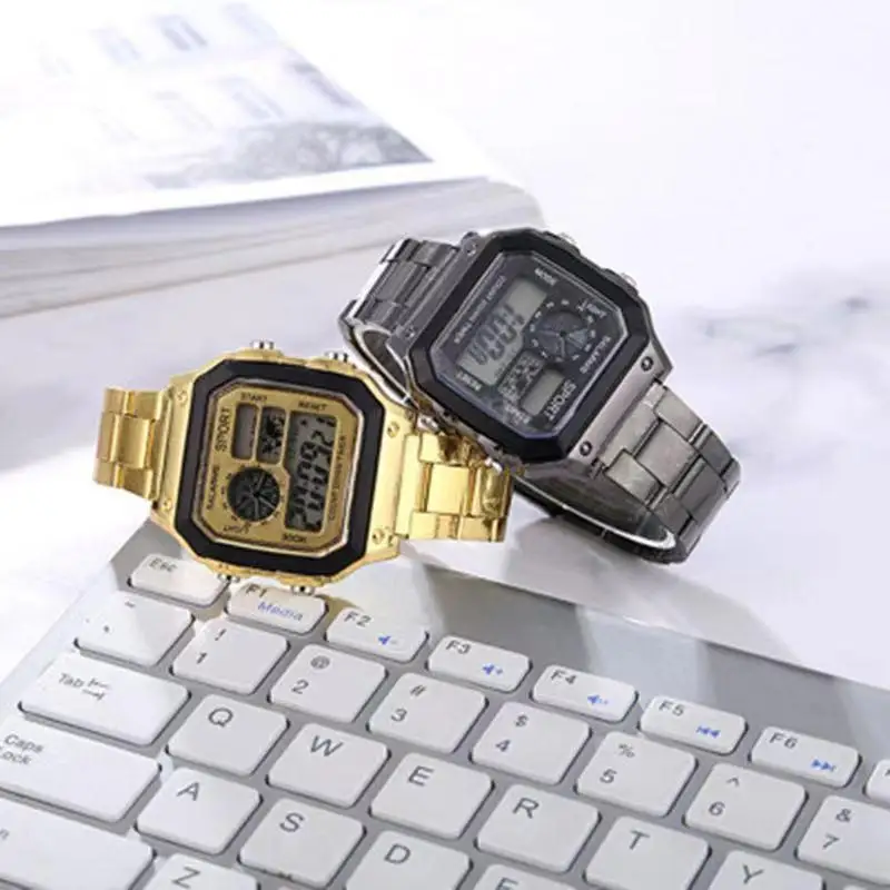 

Цифровые часы, мужские часы, ремешок из нержавеющей стали, спортивные часы с обратным отсчетом, водонепроницаемые светодиодные электронные наручные часы для мужчин, Reloj Hombre