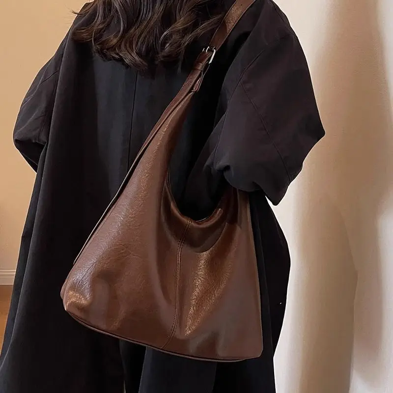 

Сумка-тоут в стиле ретро, минималистичный дизайн, женская однотонная сумка из мягкой кожи, большая вместительная сумка на плечо, женская повседневная сумка для подмышек