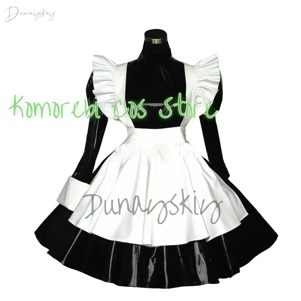 الحلو لوليتا خادمة زي المرأة مثير بولي كلوريد الفينيل الجلود الفرنسية خادمة نادلة الزي الدانتيل متابعة فستان خادمة مع أغطية الرأس كلوبوير