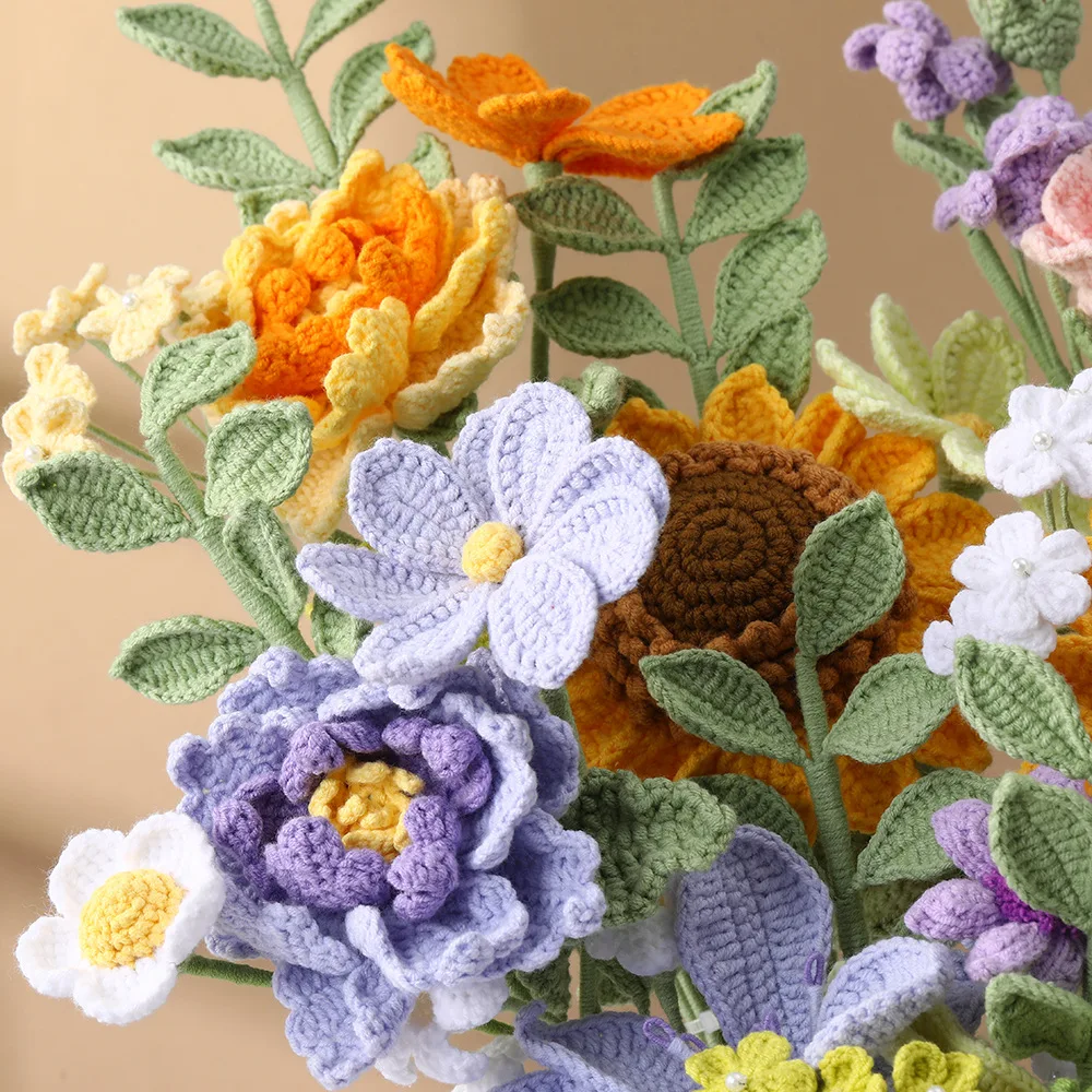 Kreative Häkelblumen, künstliche Blumen, Blütenzweige, niedliche handgestrickte Blumen, Geschenk für Freunde, Heimdekoration – Detail 1