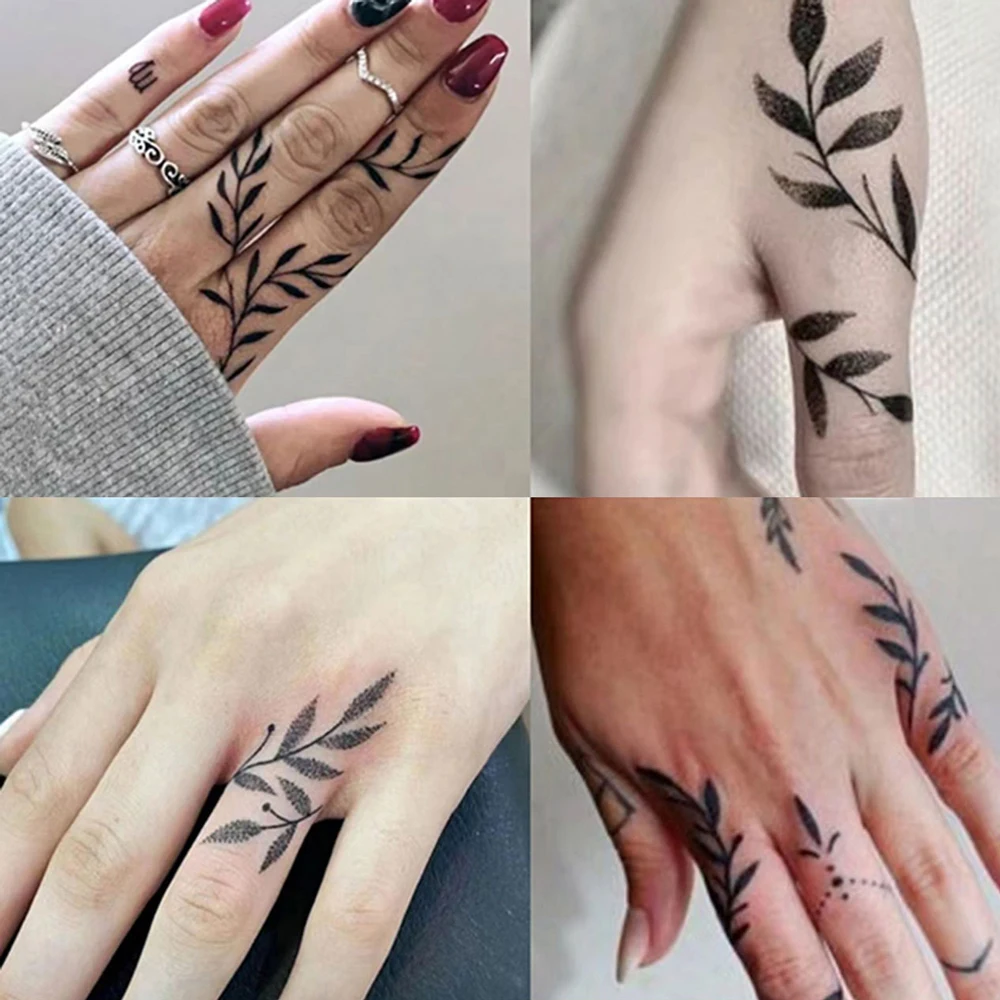 10 أوراق الوشم المؤقت اليد فنجر الوشم للنساء الرجال صغيرة لطيف الزهور فراشة يترك نجوم القمر القلب ملصقات صغيرة