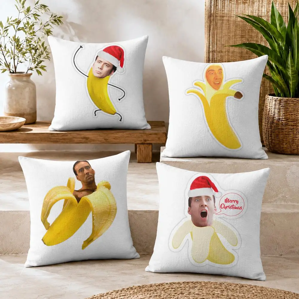 N-Nicolas Cage In A Banana Cushion Cover Natural Linen Organic Fabric Double-Sided Printing Breathable For Decor