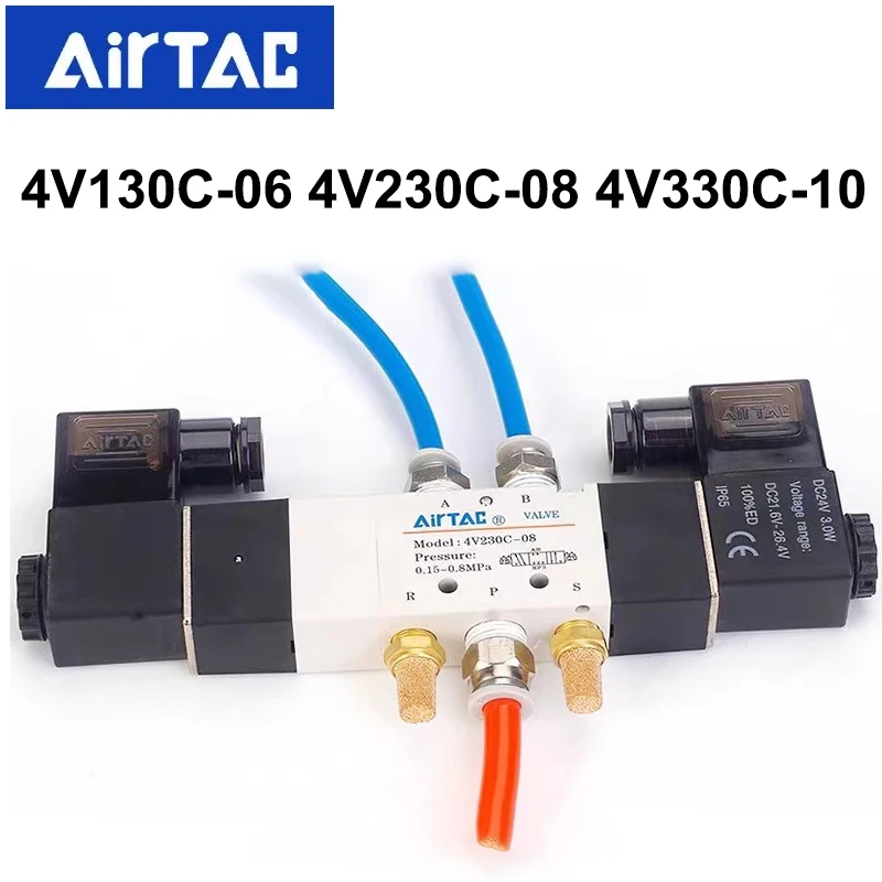 

AirTAC 4V130C-06 4V230C-08 4V330C-10 Solenoid Valve Air Valve 5 Port 3 Position Way Reversing Valve 12V 24V 110V 220V