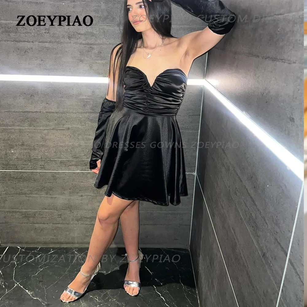 

Black Mini Prom Dresses Full Sleeves Lace Up Stain Ball Gown A Line Homecoming Cocktail Dresses for Celebrate Prom Gowns