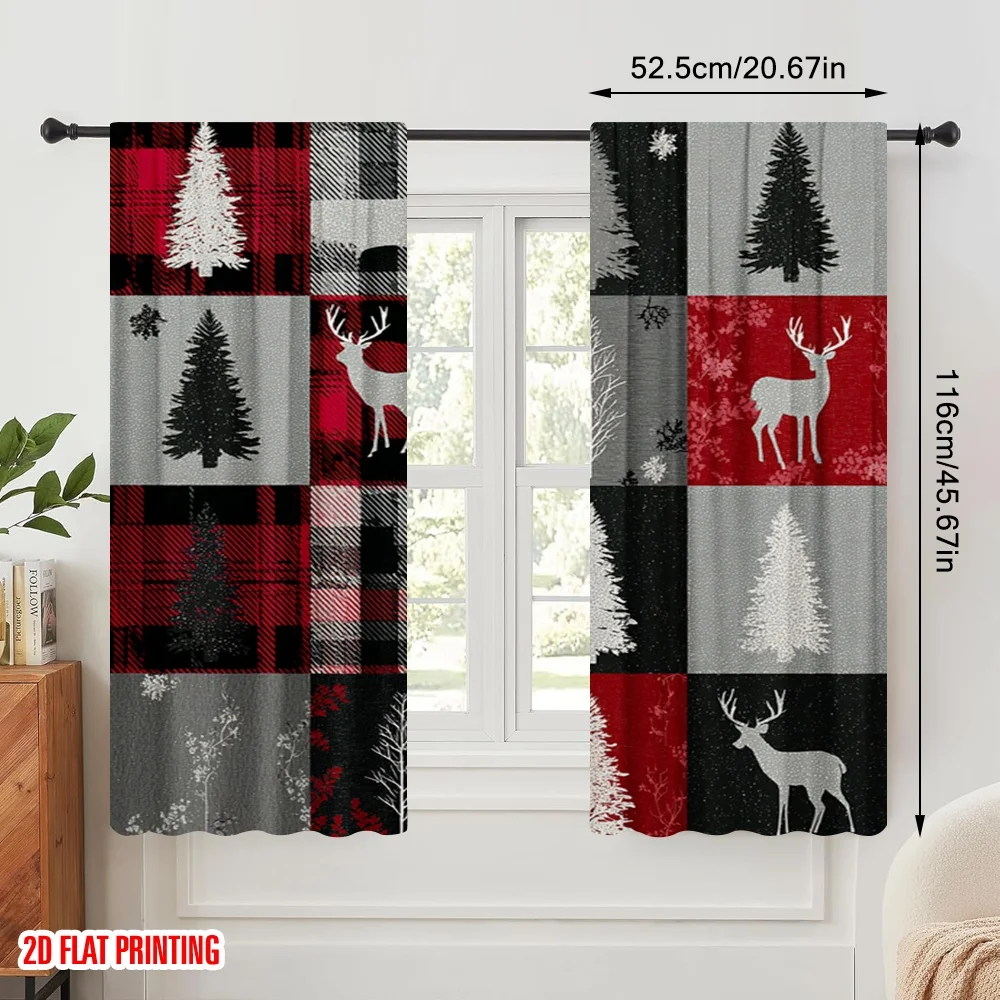 2pcs,2D plane printing Creative Curtains Christmas Snow Deer Polyester Woven (without rod) Versatile All Ldeal for Bedroom,