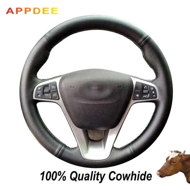 APPDEE Black Genuine Leather Car Steering Wheel Cover for Lada Vesta 2015 2016 2017