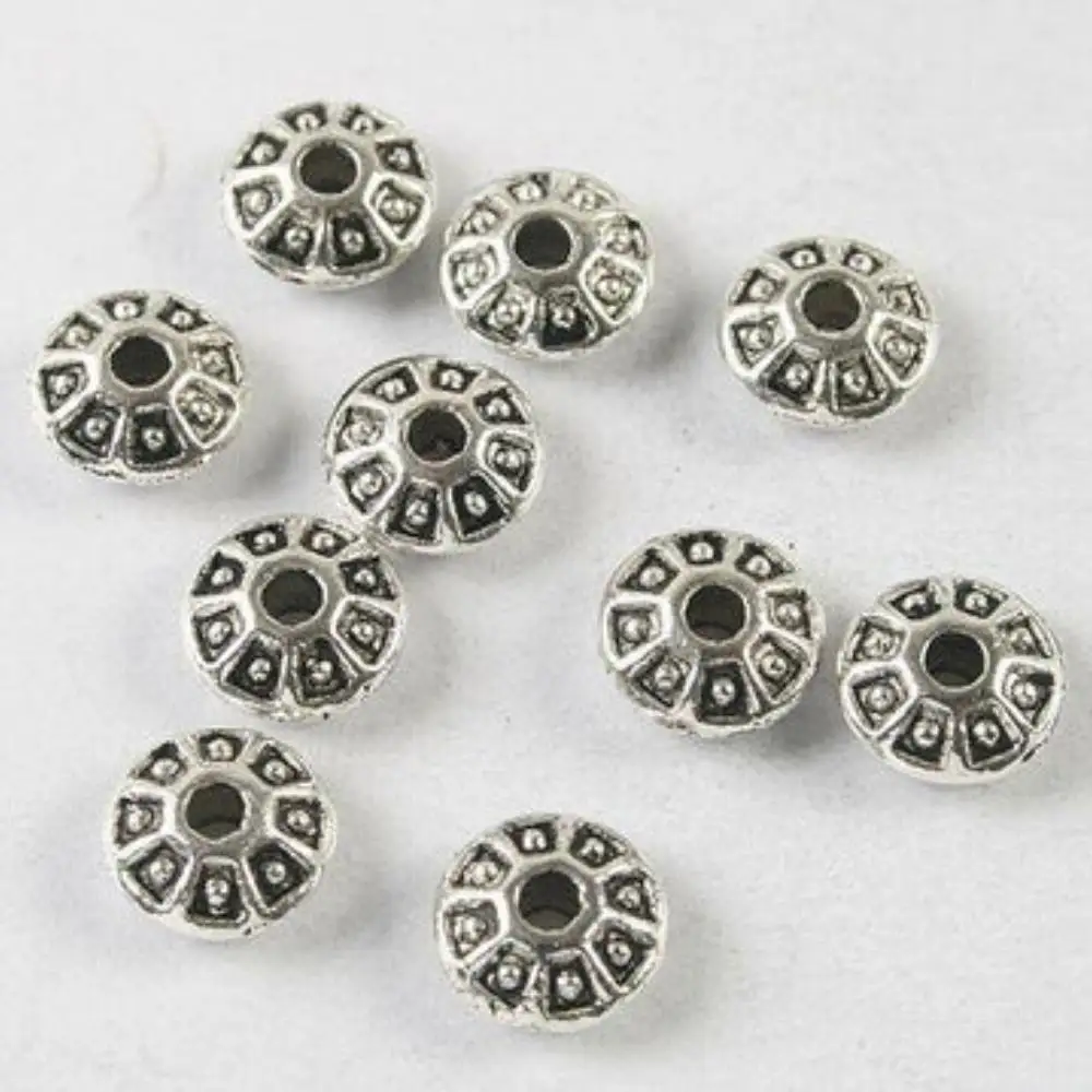 

30PCS DARK SILVER TONE OBLATE FLOWER SPACER BEADS H3734