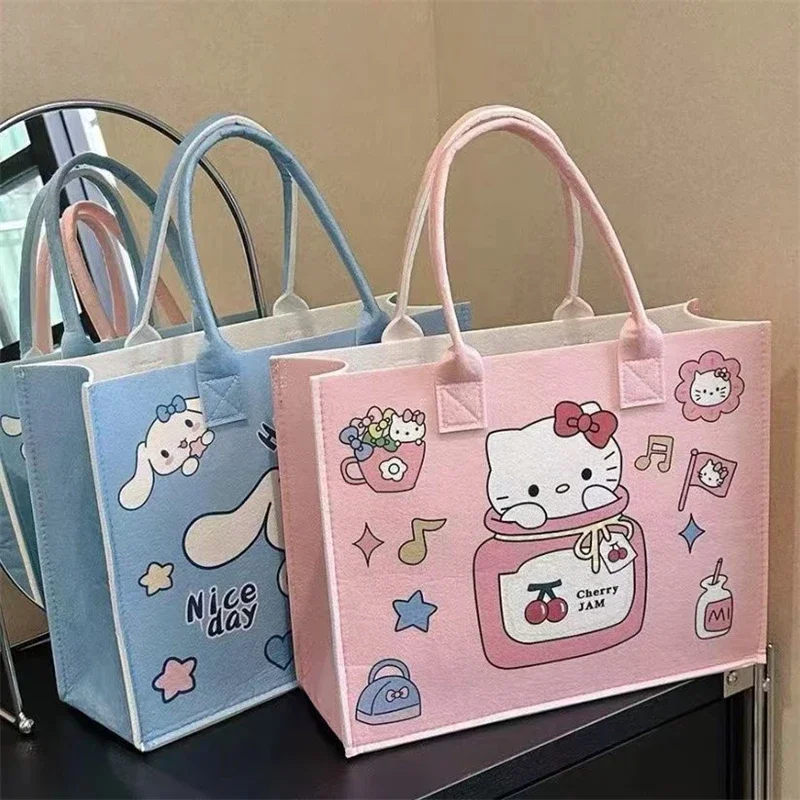 Sanrio Hello Kitty Felt Carrier Bag Cute Cartoon Kuromi Cinnamoroll Girl&Child Large Capacity Portable Reticule Holiday Gifts