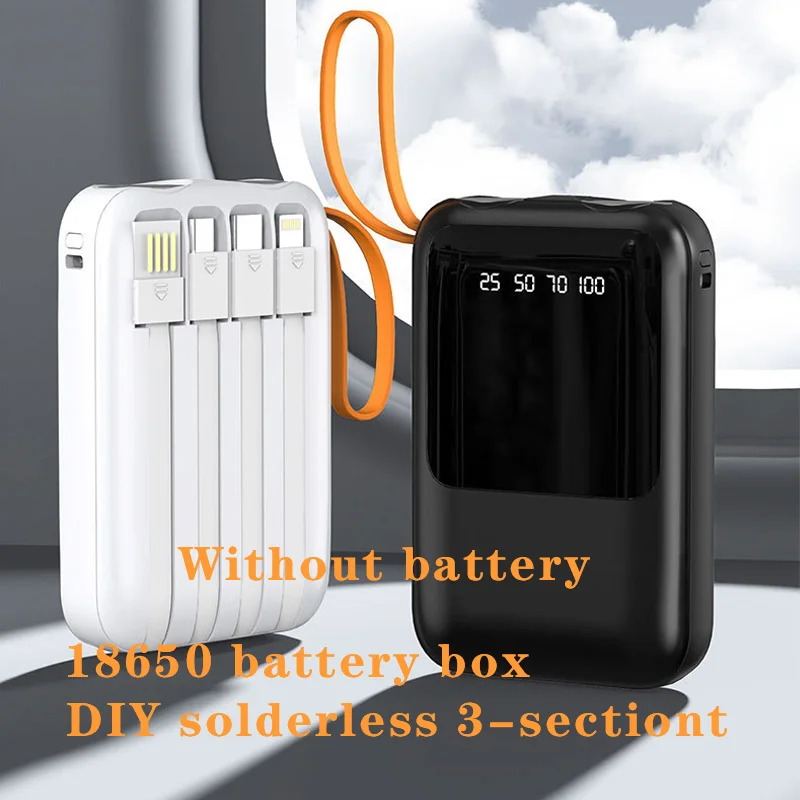 Banco de energía 3*18650, Banco de energía de carga rápida, cargador de batería portátil, PowerBank para iPhone Xiaomi 4 en 1, Mini cajas de almacenamiento de batería