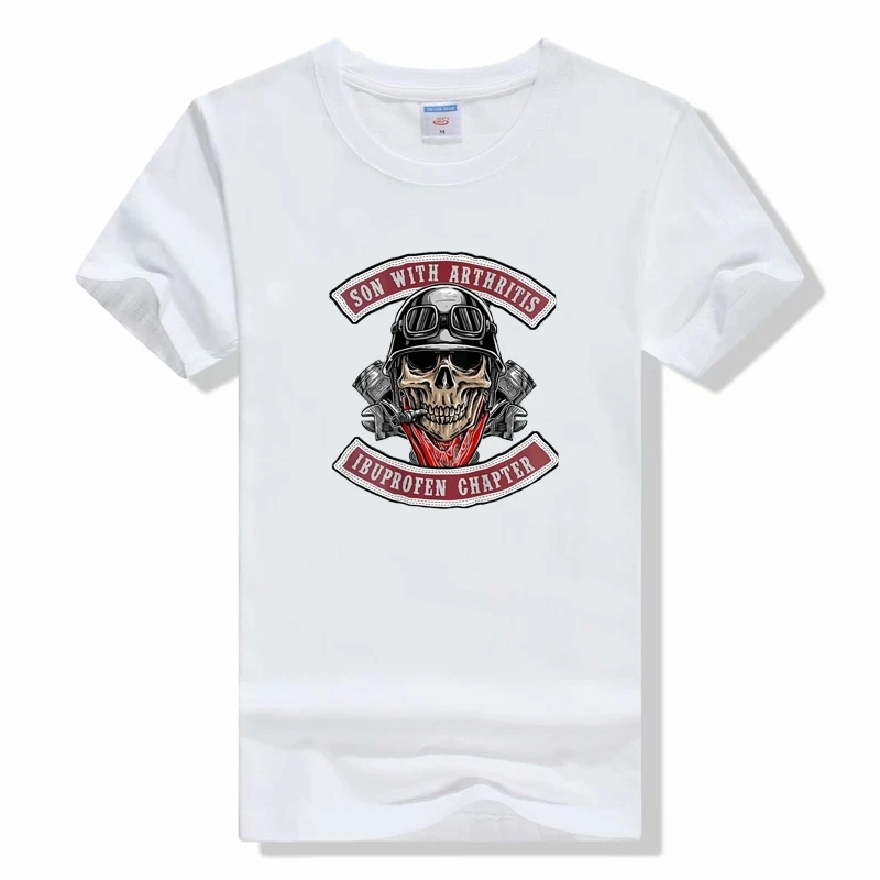 Son with Arthritis Ibuprofen Chapter Old Biker Motorcycle-On Back T Shirt Vintage Funny Tops Printed Breathable T-shirt