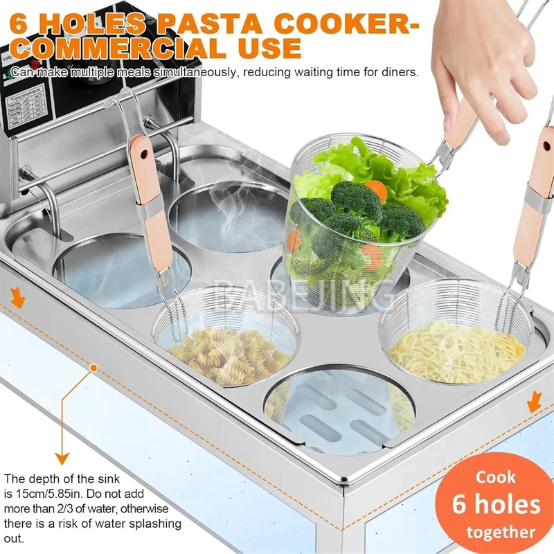 Commercial 6-Hole Desktop Noodle Machine Multifunctional 12L Electric Kitchen Cooking Equipment for Business Use