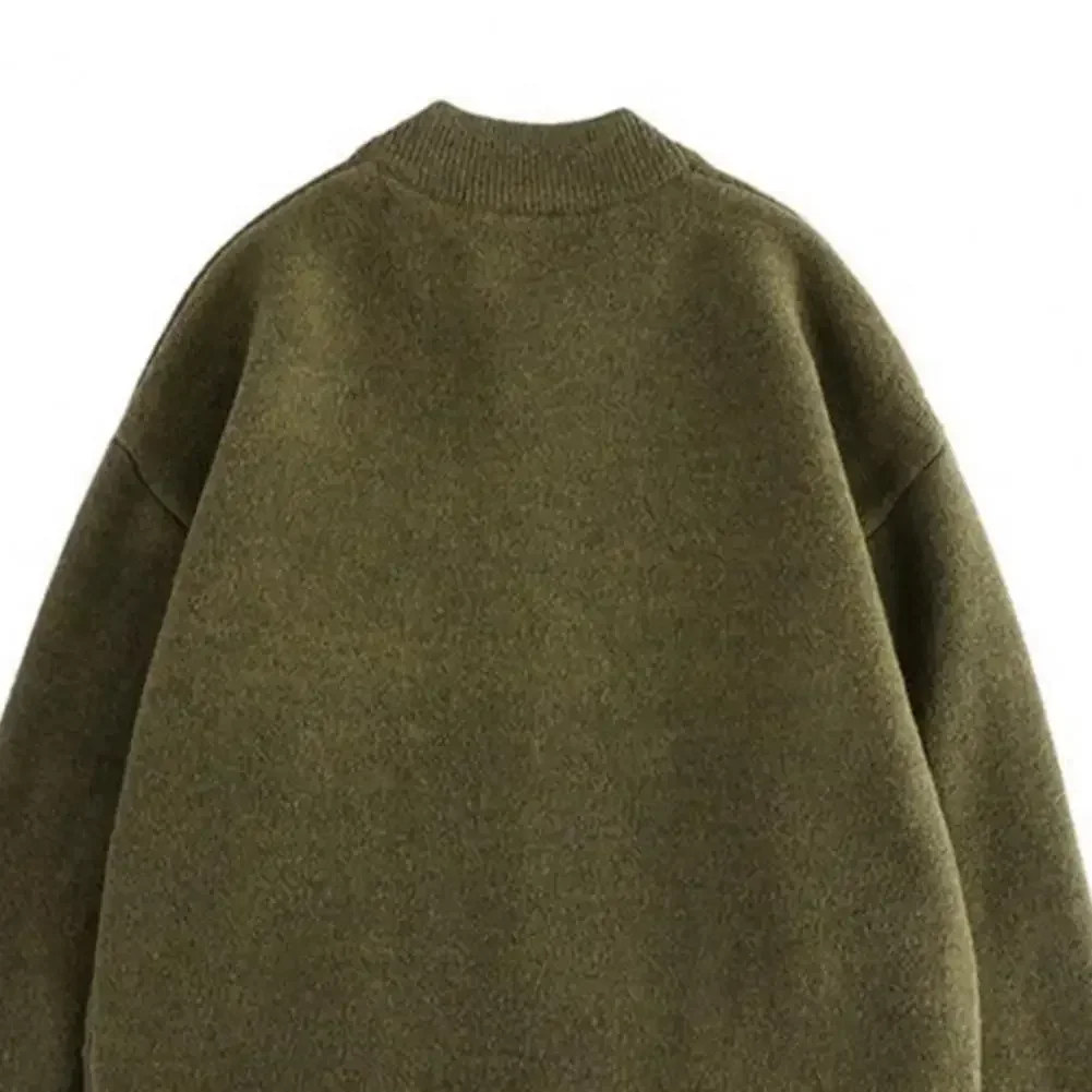 

Autumn Winter Thick Warm Sweater Coat Men's Round Neck Knitted Cardigan Single-breasted Solid Sweater Casual Loose Coat Men