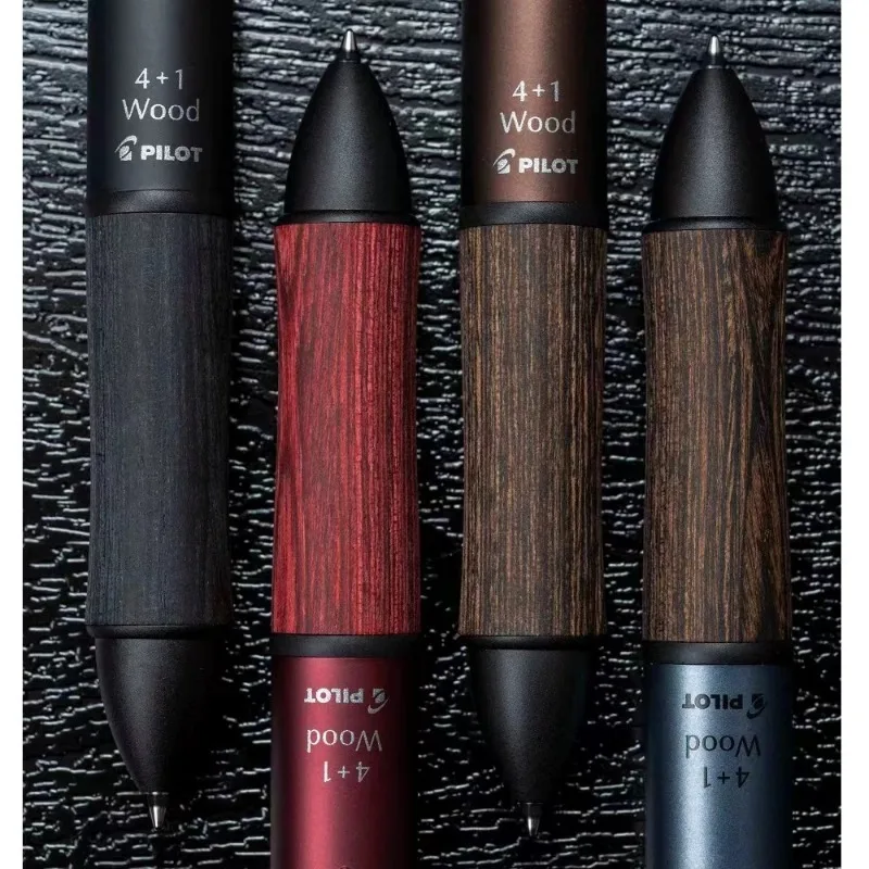 우드 파일럿 클래식 빈티지 볼펜, 4 색 볼펜, 0.5mm 자동 연필, 고급 필기 학용품, 4 + 1 0.7mm