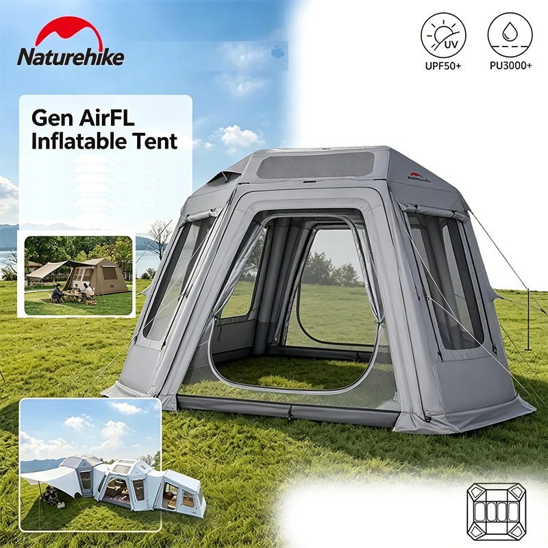Naturehike Gen Air FL Inflatable Air Tent 210D Silver‑Coated Oxford Large Space Portable Waterproof Family Glamping Outdoor Camp