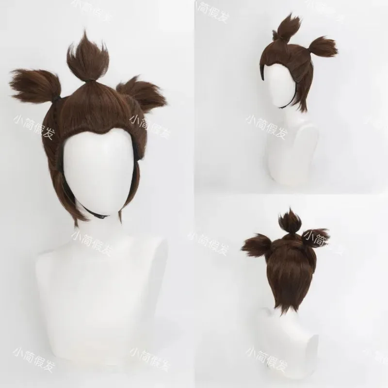 

Wiwi 123Nezha 2 Shen Xiaobao Little Leopard Косплей Темно-коричневый синтетический парик с фрикадельками Аниме Coser Высокое качество Хэллоуин