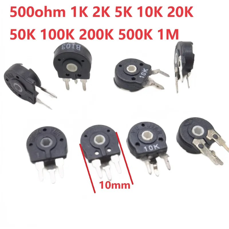 5PCS potentiometers PT10 500ohm 1k 2k 5k 10k 20k 50k 100k 200k 500k 1M hexagonal hole adjustable resistance switch