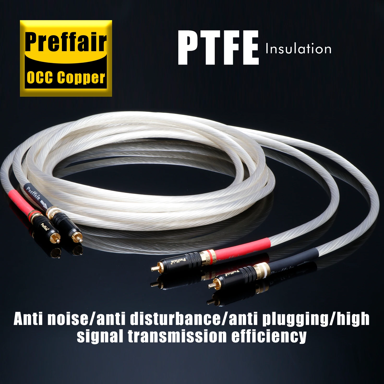 Preffair 1Pair 5N OCC Silver Plated RCA Audio Interconnect Cable 24AWG Gold-Plated Preffair Logo RCA Connectors--X402R1730