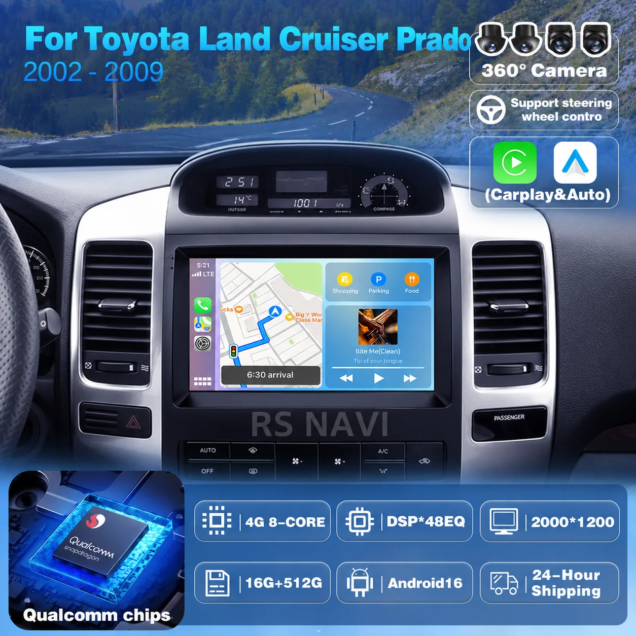 Plug and Play Android 16 Carplay Auto Car Radio Player For Toyota Land Cruiser Prado For Lexus GX470 GX 470 J120 2002 - 2009 