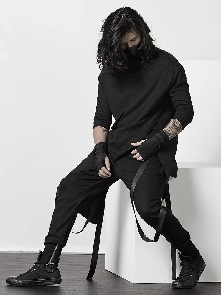 Design Sense T-shirt Fashion Trend Men Yamamoto Asymmetrical Long Shirt Dark Casual Long Sleeves