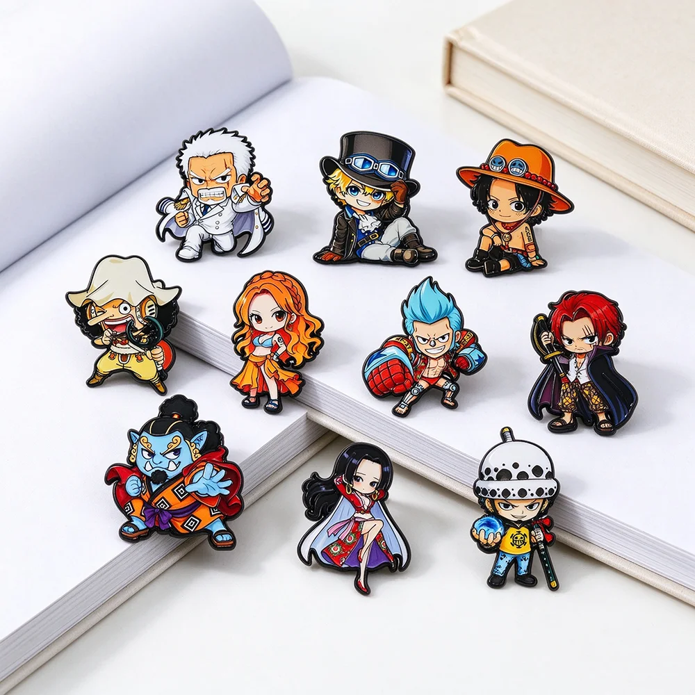 10Pcs Anime Pirate Adventure Q Version Cute Chibi Character Hard Enamel Pins Cartoon Metal Lapel Brooch Badge Decorative Pin Set