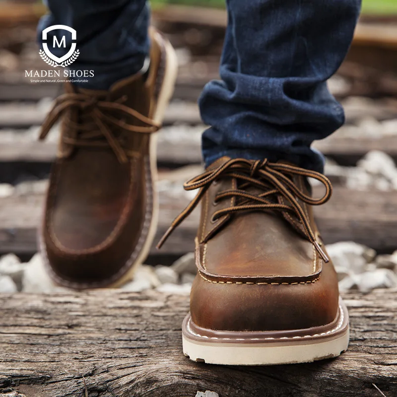 Maden Męskie buty wizytowe w stylu vintage, brązowe derby z okrągłym noskiem, sznurowane, niskie, do pracy, do biura i na co dzień.