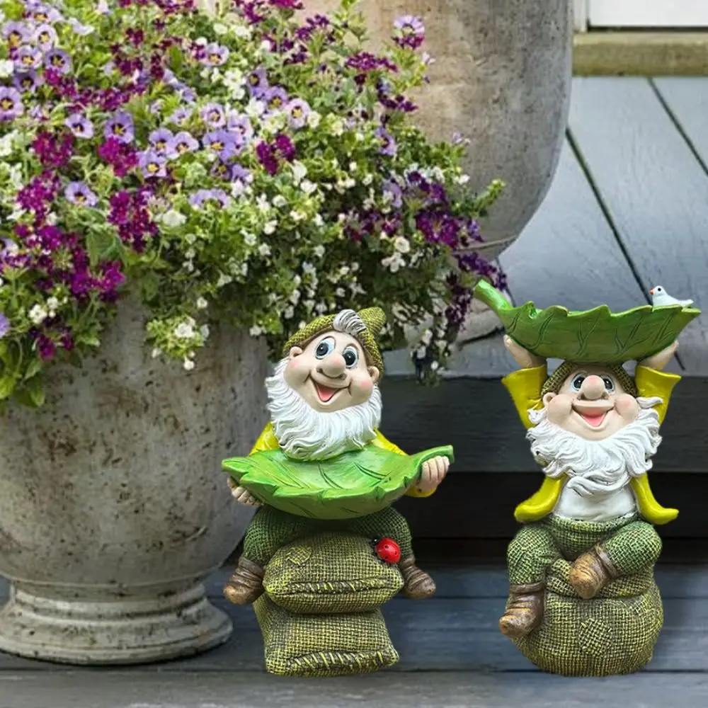 

Multi Functional Resin Dwarf Sculpture Ornament Cute Creative Bird Water Bowl Waterproof Art Statue Courtyard