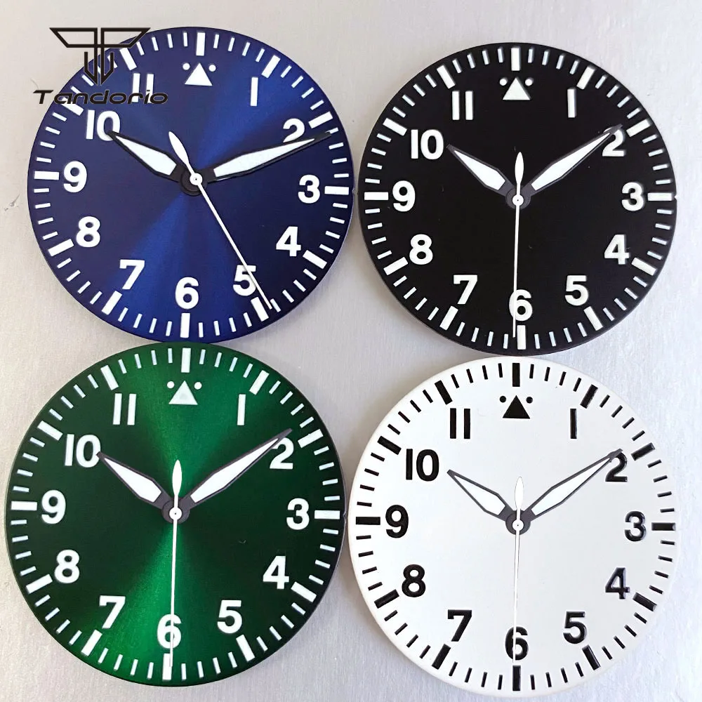 Pilot-Stil, 33,5 mm Zifferblatt + Zeiger, Schwarz/Weiß/Blau/Grün, leuchtende Passform, NH35, NH36, NH38, ETA2824, PT5000, ST2130, Miyota82 Movt