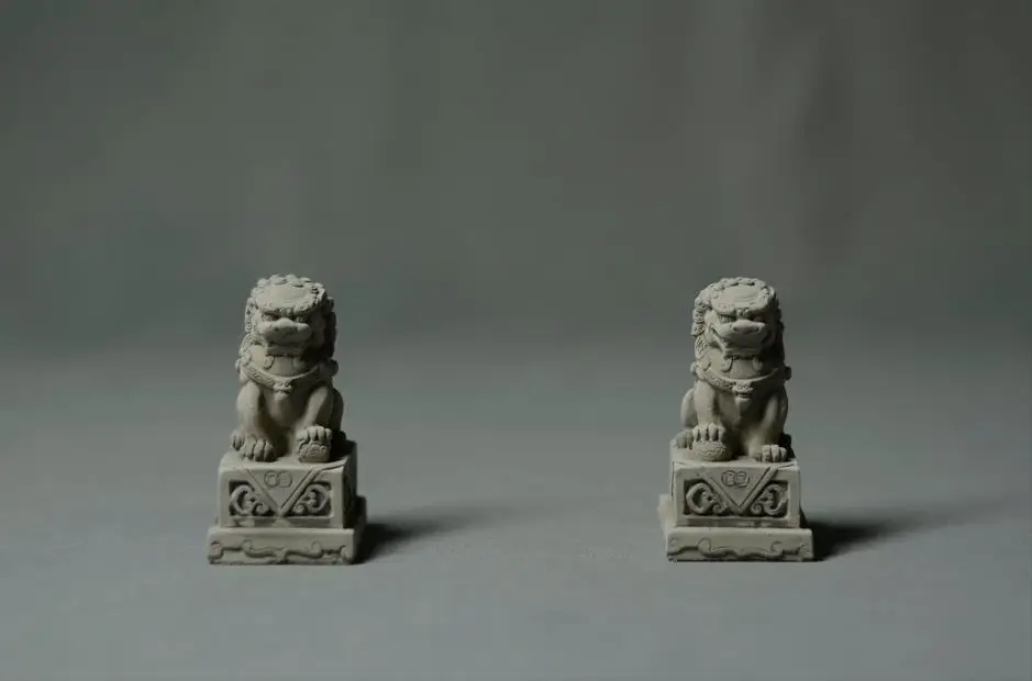 1 Pair Chinese style Stone Lion Ornament Desktop Creative Fish Tank Bonsai Landscaping Decoration 4x4.5x7CM