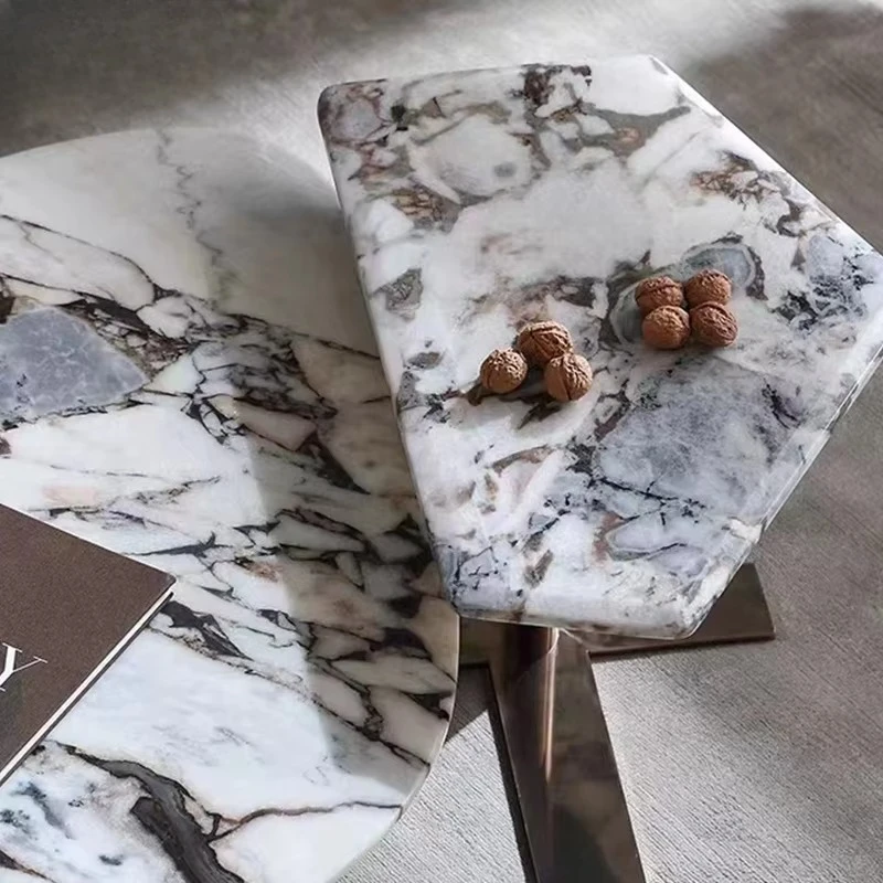 Group Italian Light Luxury Natural Marble Combination Tea Table Designer Geometric High and Low Floor Minimalist Tea Table