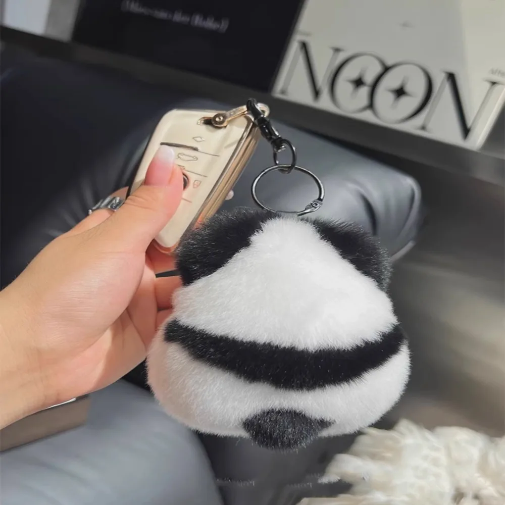 Imitation Mink Fur Panda Toy Key Ring Silicone Buckle Cotton Plush Doll Pendant Bag Ornament Cute Animal Keychain Girls