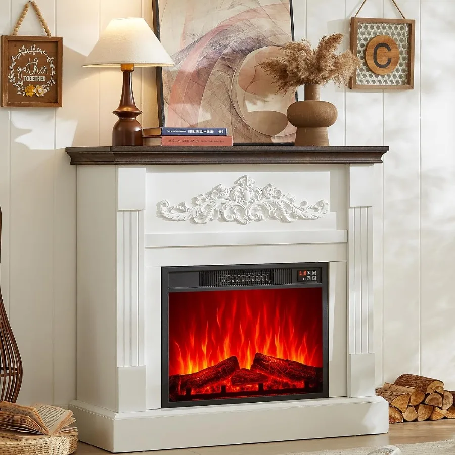 Chimenea eléctrica con chimenea, soporte para TV con inserto de chimenea reemplazable para ambiente acogedor de sala de estar, granja