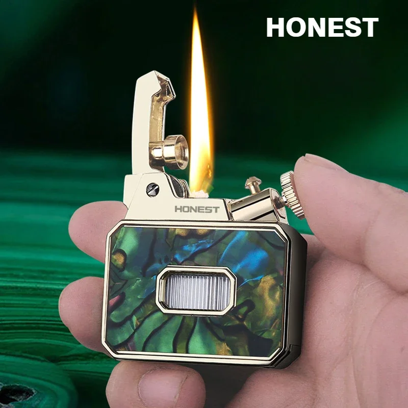 

HONEST новая металлическая керосиновая зажигалка, ключ зажигания, шлифовальный круг с открытым пламенем, зажигалка для мужчин, высококачественный подарок