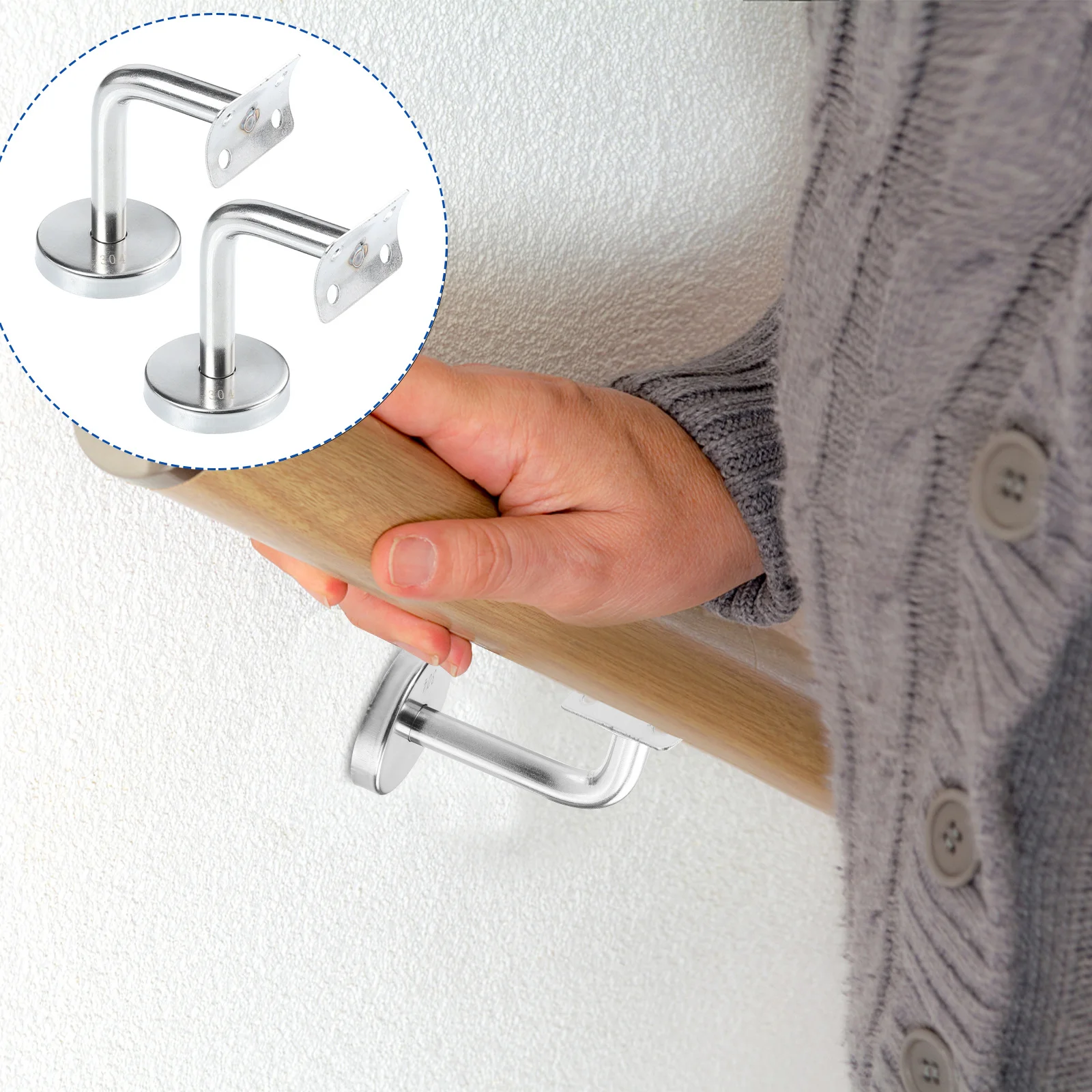 2 قطعة درابزين مثبت على الحائط من الفولاذ المقاوم للصدأ المتين للمنزل والمكتب يدوم طويلاً وبسيط #3