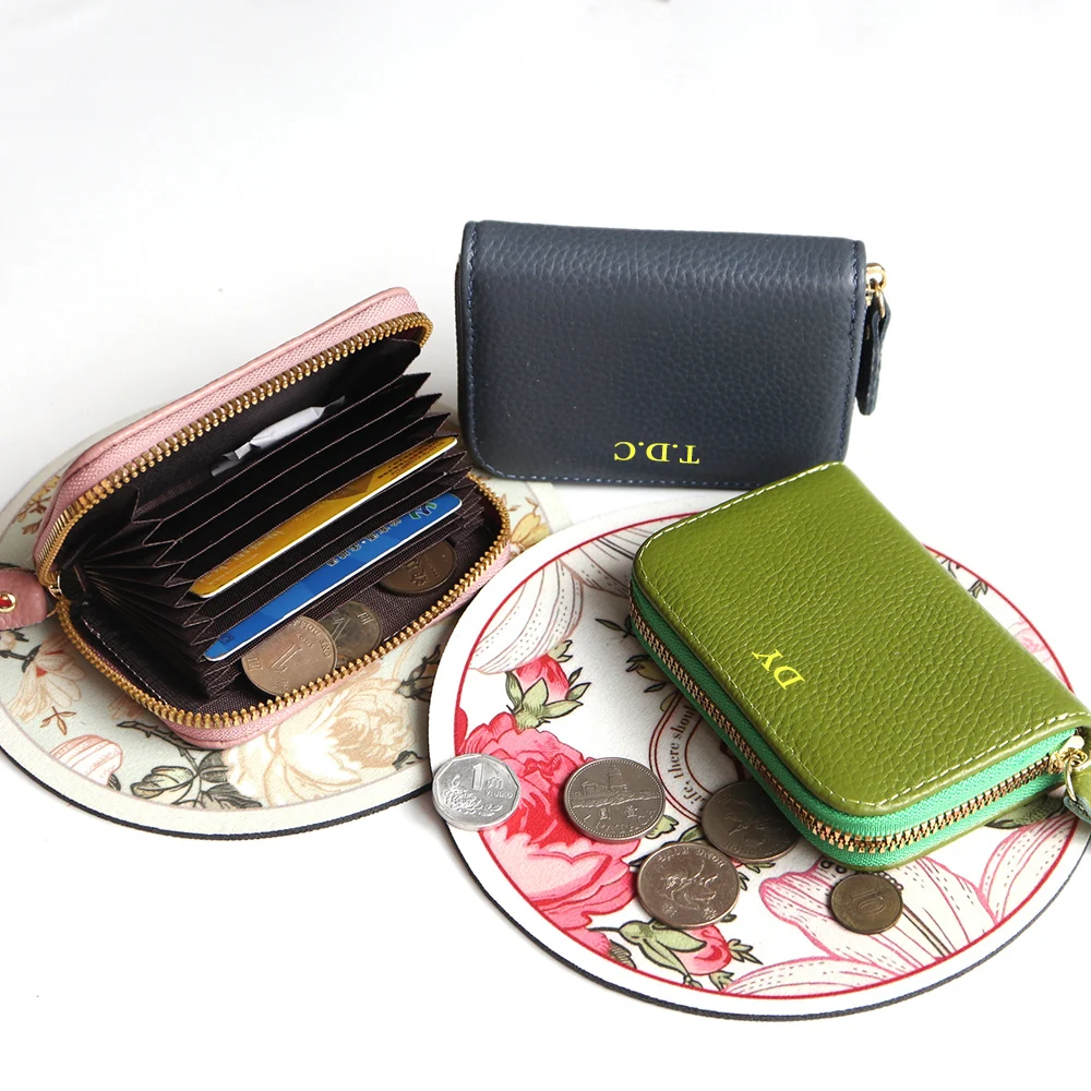 Custom Initials Genuine Leather Card Wallet Real Cowhide Organ Credit Card Holders DIY Gift Personalize Letters Women Wallet