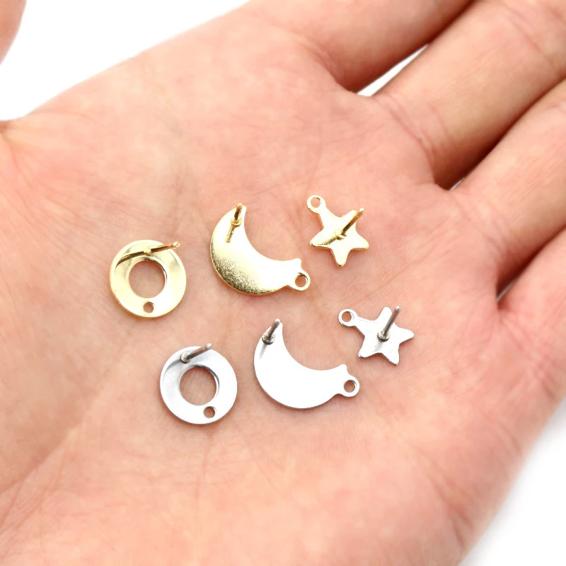 20 Stks/partij 316 Rvs Geometrische Star Moon Earring Stud Earring Berichten Connector Voor Diy Earring Sieraden Maken Levert