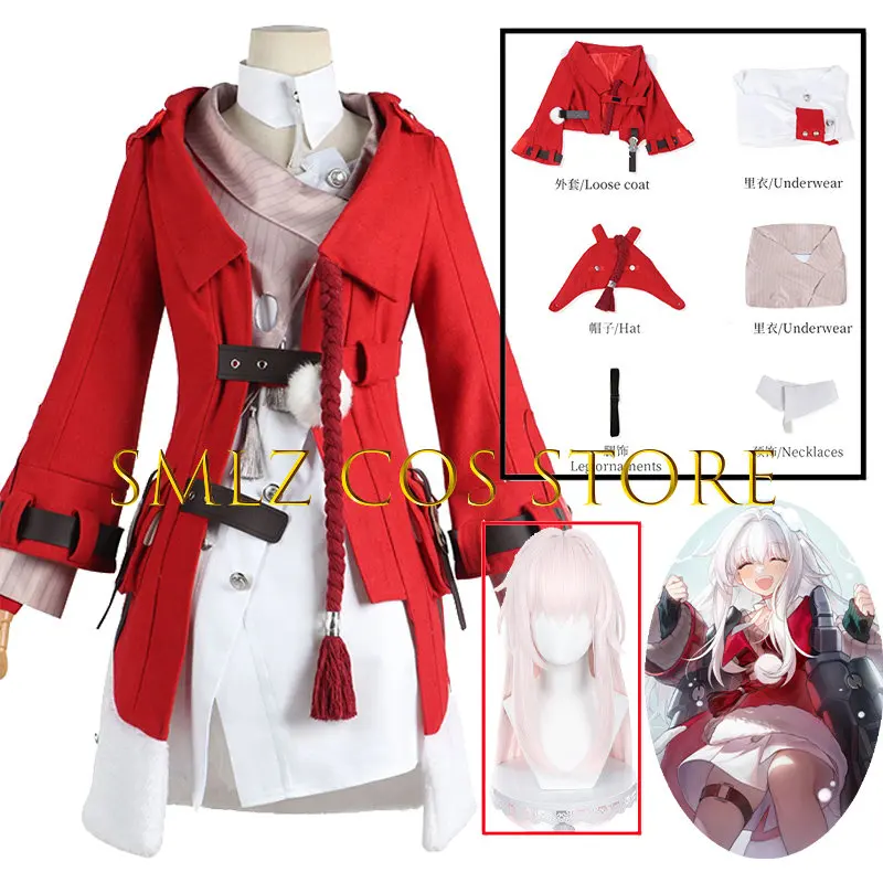 Uniforme de Cosplay de Jeu Clara pour Fille, Costume de Honkai Star Rail, Manteau Rouge, Chapeau, Perruque