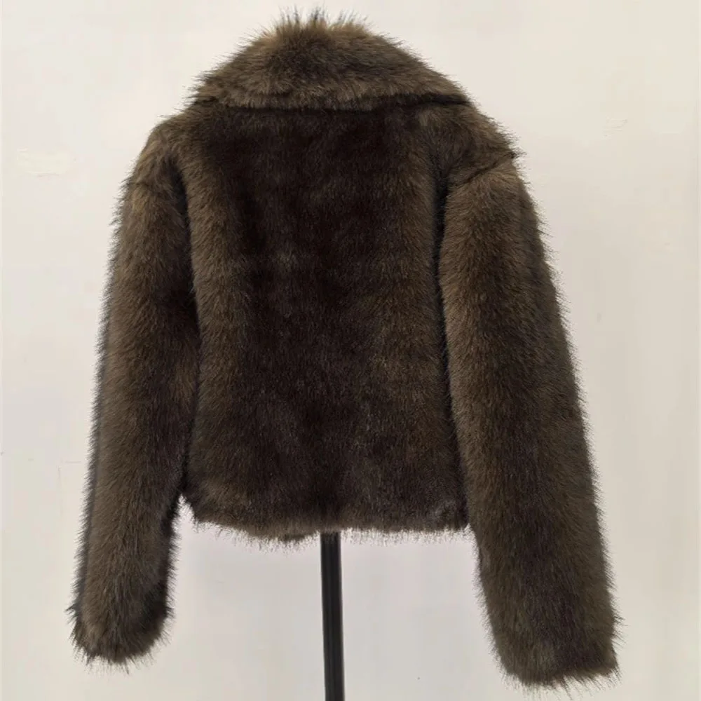 Abrigo de piel de zorro sintética esponjoso, chaqueta de invierno para mujer, moda novedosa, abrigo de piel sintética con gradiente de gran tamaño, ropa de mujer, prendas de vestir exteriores gruesas y cálidas