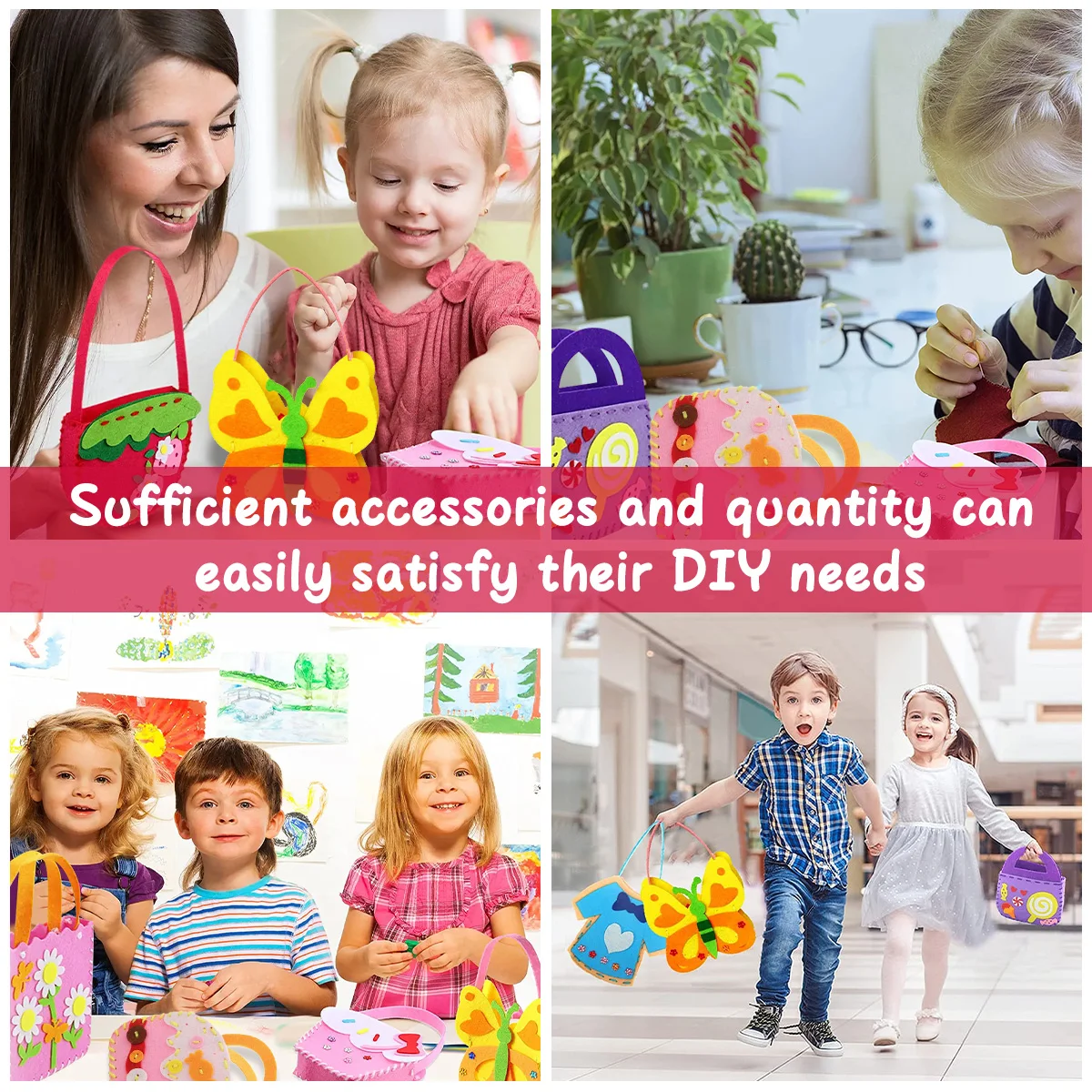 8Pcs Handbags Kids Sewing Kit DIY Sewing Kids Craft Felt for Kids Beginners Educational Sewing Set Montessori Girl Art Toy