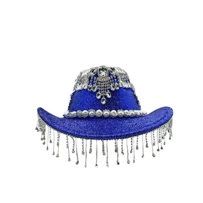 HongLuan Cappello per costume con glitter dorati Cappelli per adulti e cowboy con strass per donna, accessori femminili per cosplay da cowboy e berretto da cowgirl