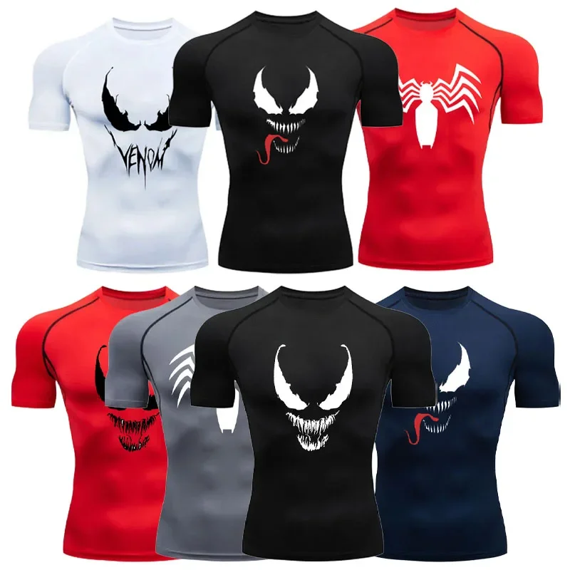 Spiderman Venom Men's Compression Shirt Super Hero Sport Quick Dry T-Shirt Gym Running Jersey Breathable Tight Short Sleeve Top